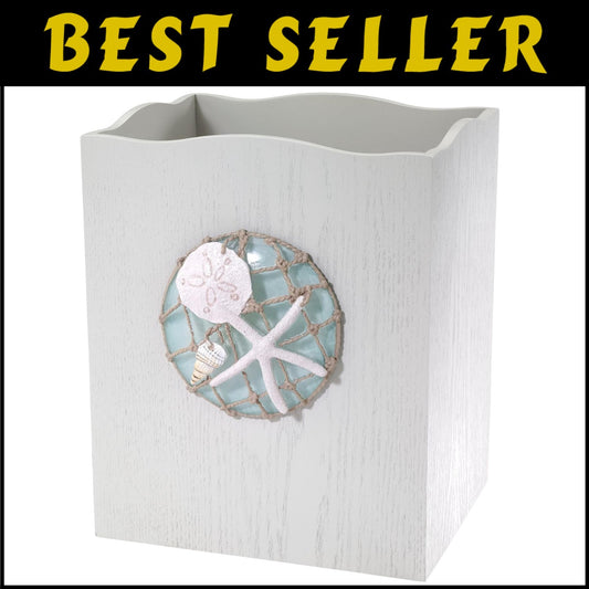 Hand-Painted Resin Trash Can with Nautical Design - Beach Home Essential