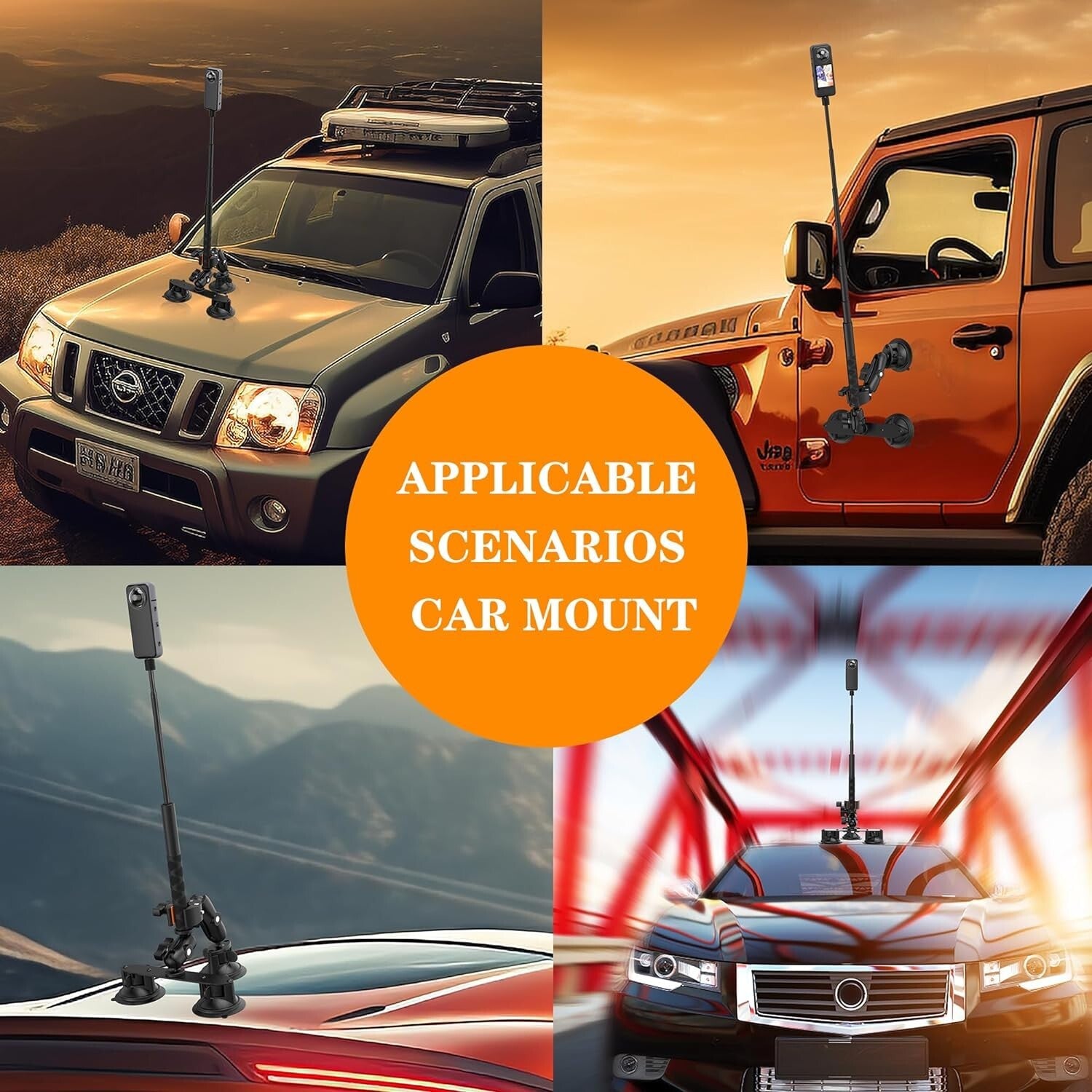 Durable 3-in-1 Car Mount Kit for Insta360 and GoPro - Perfect for Adventures