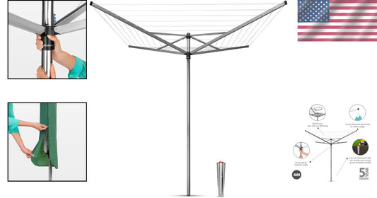 Premium 4 Arm Clothes Dryer - Ground Spike and 88 lb Capacity for Outdoor Use