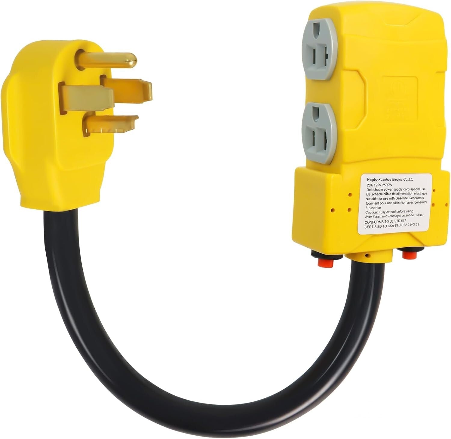 220V to 110V 4-Prong Dryer Distribution Adapter with 2 Circuit Breakers