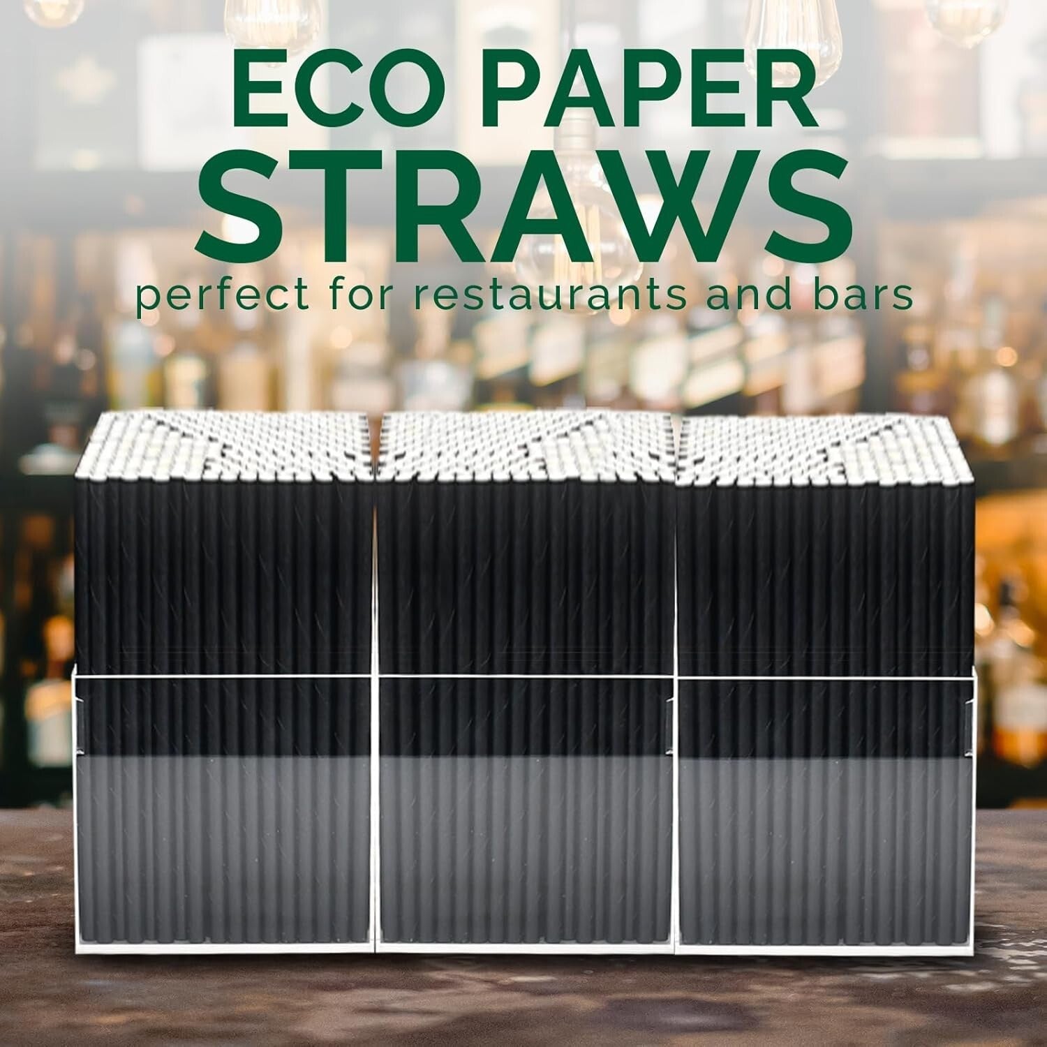 Classic Solid Black 7.75 Inch Drinking Straws - Biodegradable Bulk Case of 4000