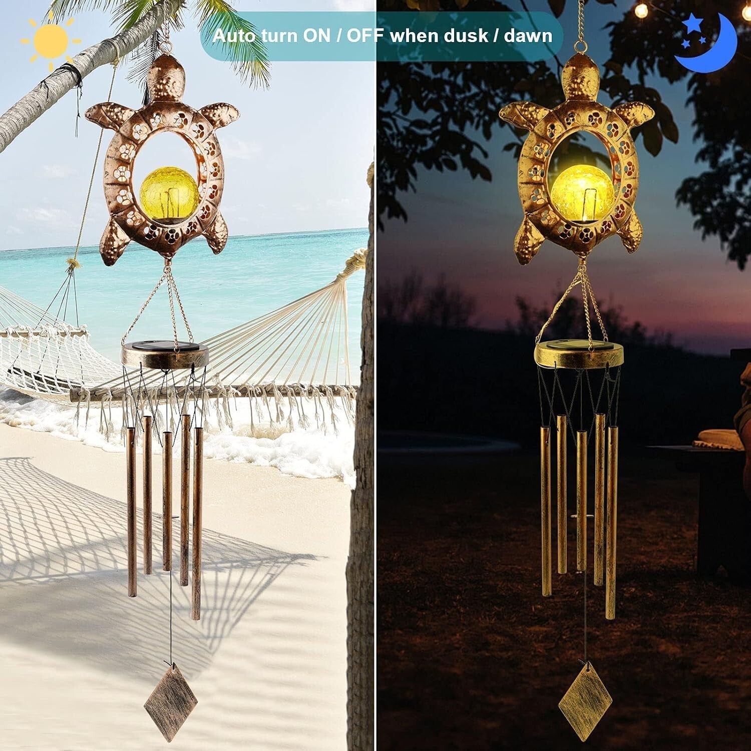 Durable Solar Turtle Wind Chimes - Soothing Melodies for Outdoor Spaces