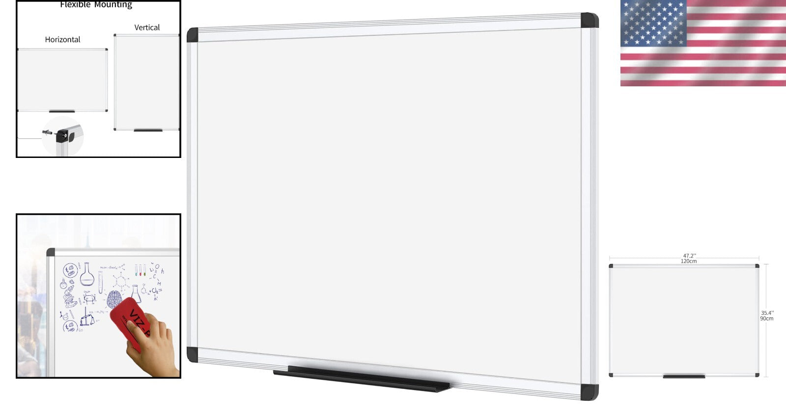 Customizable 48x36 Dry Erase Board with Magnetic Surface - Silver Frame Elegance