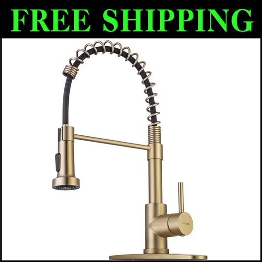 Stylish RV Brass Kitchen Faucet - Brushed Gold Utility & Farmhouse Sink Fixture