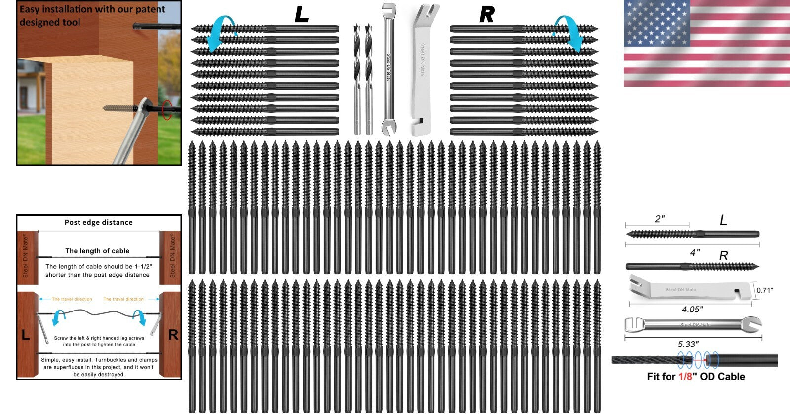 100 Pack T316 Stainless Steel Black Swage Lag Screws for Stylish Cable Railings