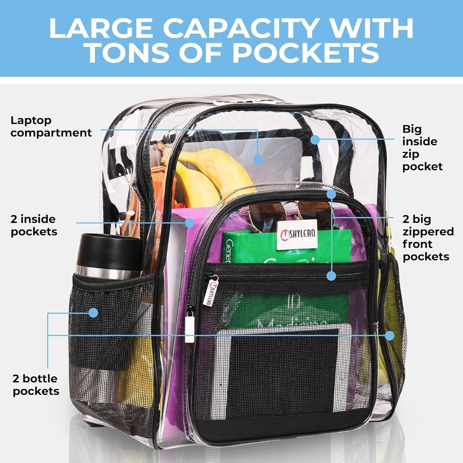 Extra-Large Clear Backpack with TSA Lock & 32L Capacity - Heavy Duty and Stylish