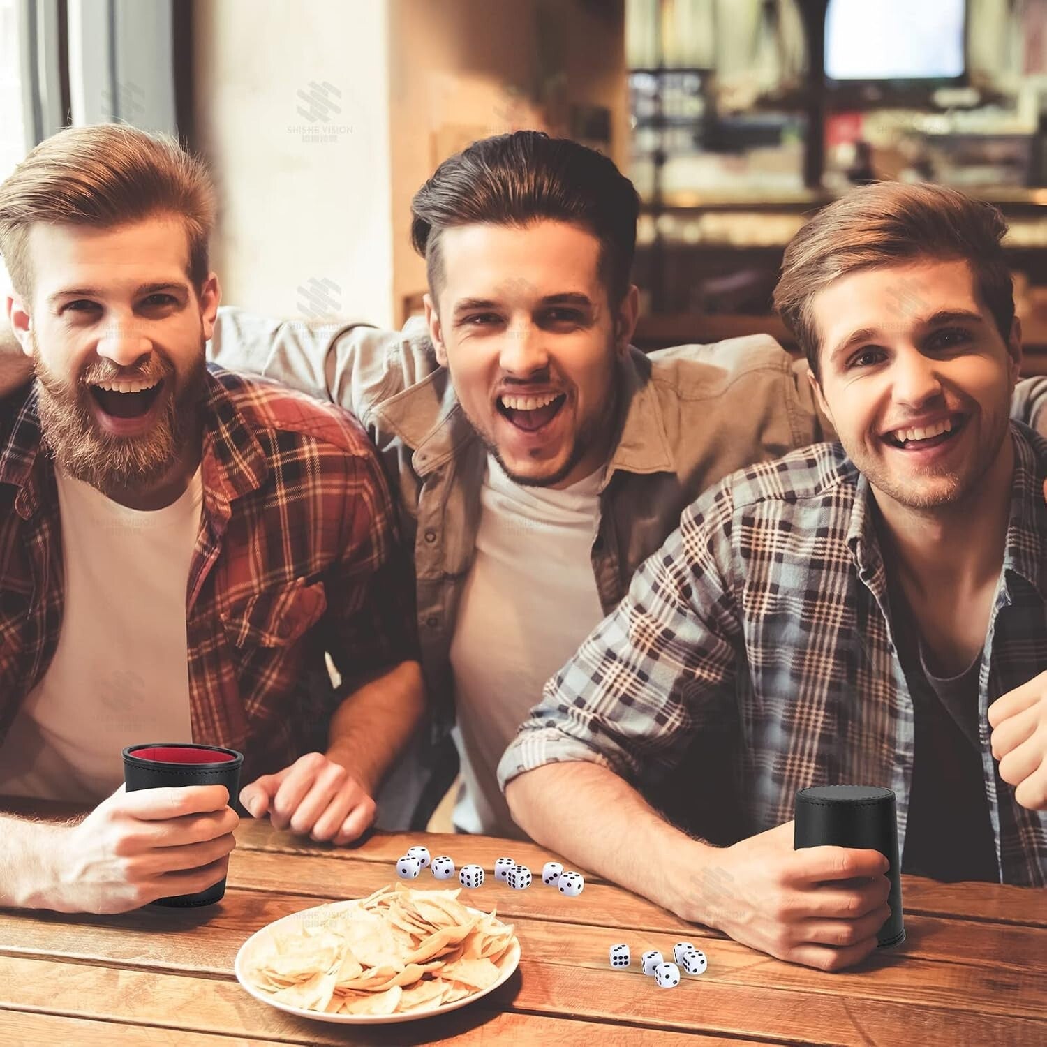 Exclusive Travel Dice Game Set - 6 Leather Cups, Dice & Lush Storage Case