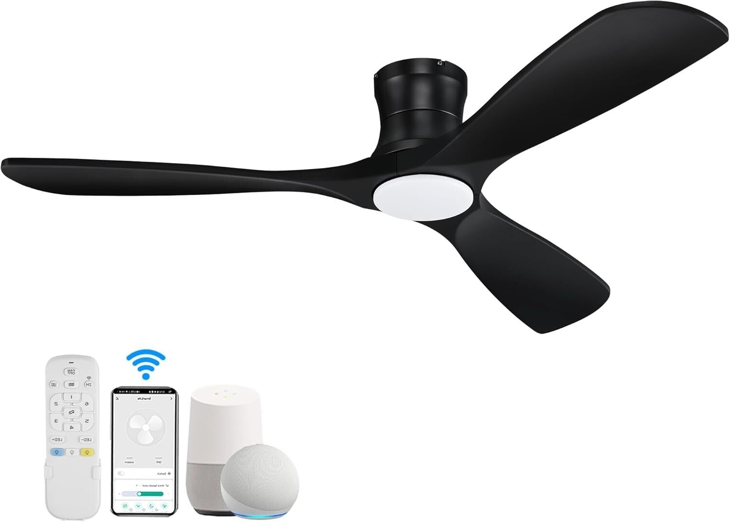 52-Inch Whisper-Quiet Ceiling Fan with Remote & Voice Control - Black Elegance