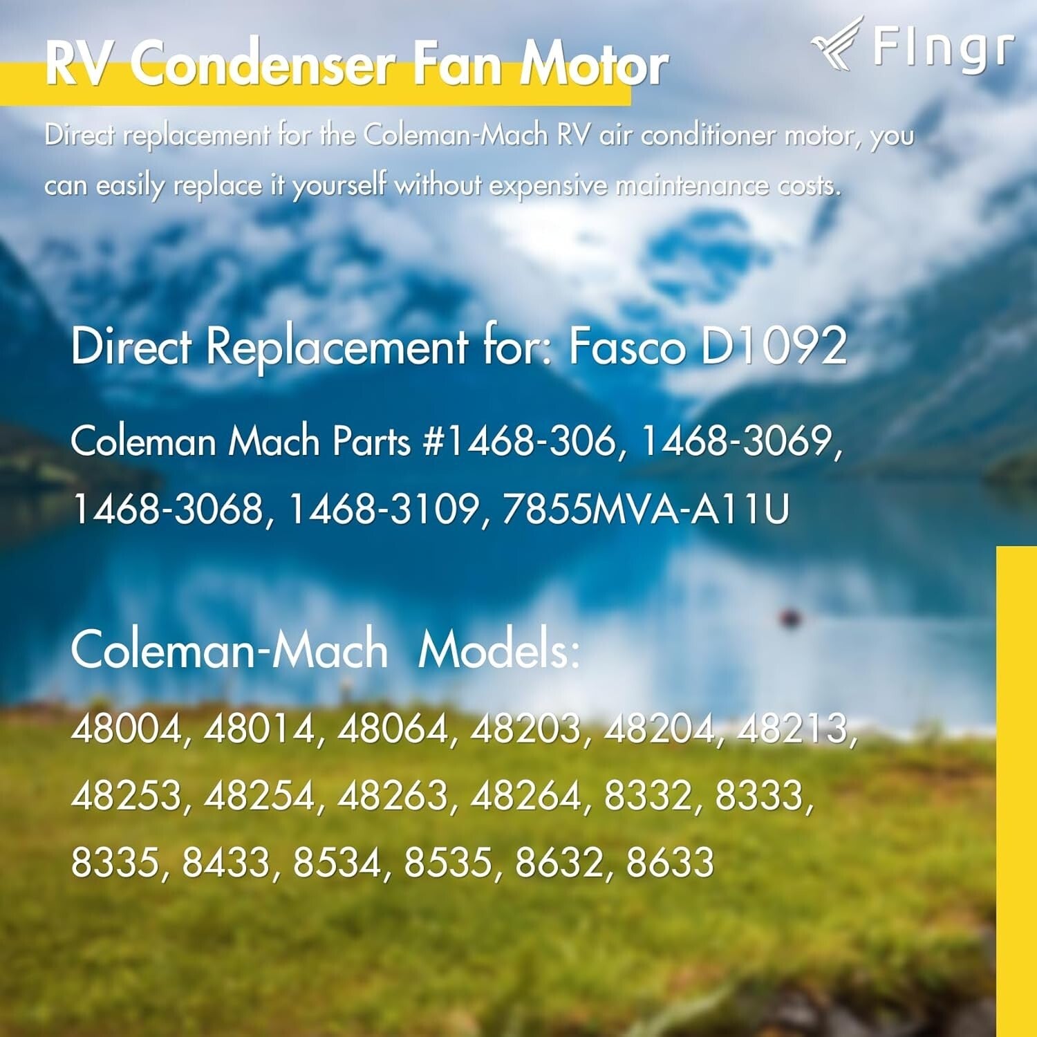 Coleman Mach RV A/C Fan Motor Replacement, 1/3 HP, With Capacitor Included