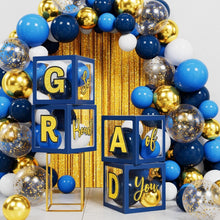 Load image into Gallery viewer, Blue Gold Graduation Party Essentials - 86 PCS LED Lights, Balloons &amp; Backdrop