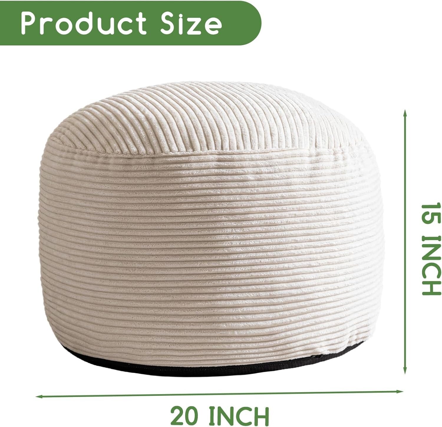 Fluffy Round Pouf Ottoman - 20" Corduroy Stool with Storage for Living Room