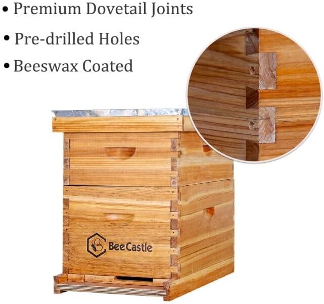 10-Frame Langstroth Beehive Kit - Complete Setup with Beeswax Foundation Sheets