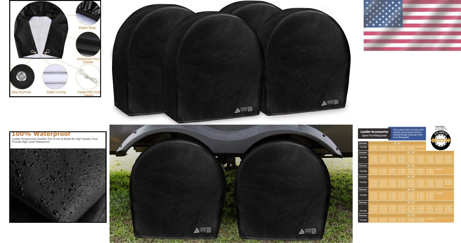 Elasticized Tire Covers for 29.25-31.75 Inch Wheels - Heavy-Duty & Waterproof