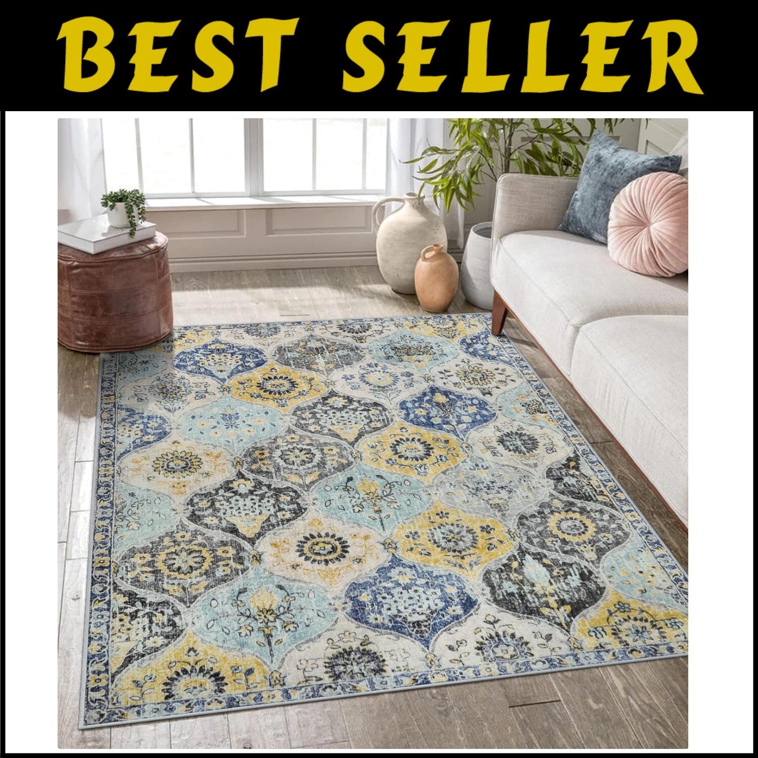 Durable 5x7 Washable Area Rug – Non-Slip Floral Pattern for High Traffic Areas