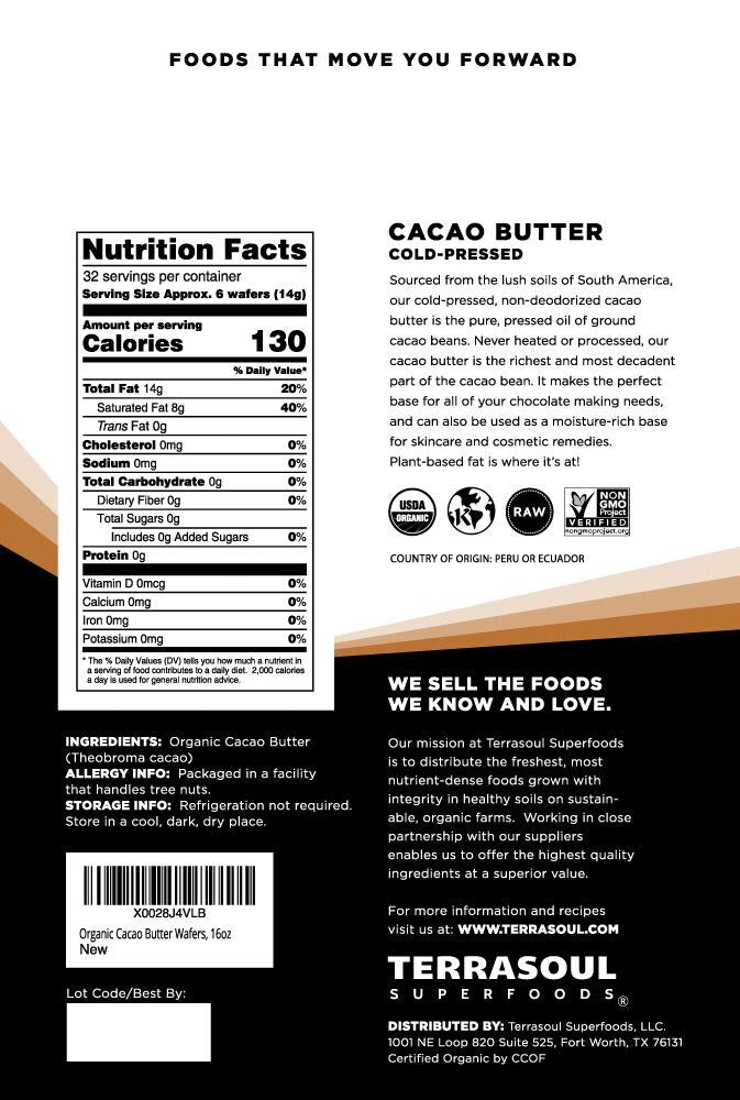 Cold-Pressed Organic Cacao Butter Wafers, 4 lbs - Luxury Cooking Ingredient