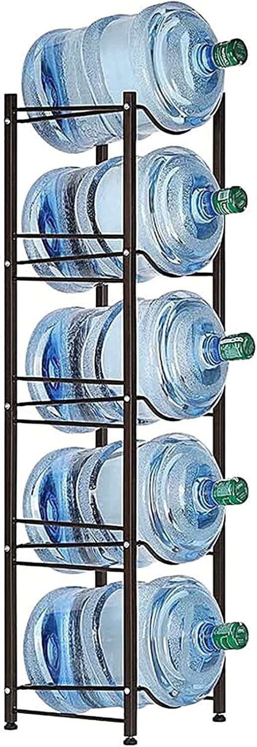 5-Tier Rugged Steel Water Jug Holder - Space-Saving Storage Rack in Dark Brown