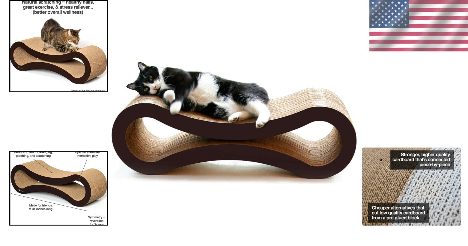 Durable Cat Scratch Lounge for Indoor Cats - Eco-Friendly Recycled Cardboard