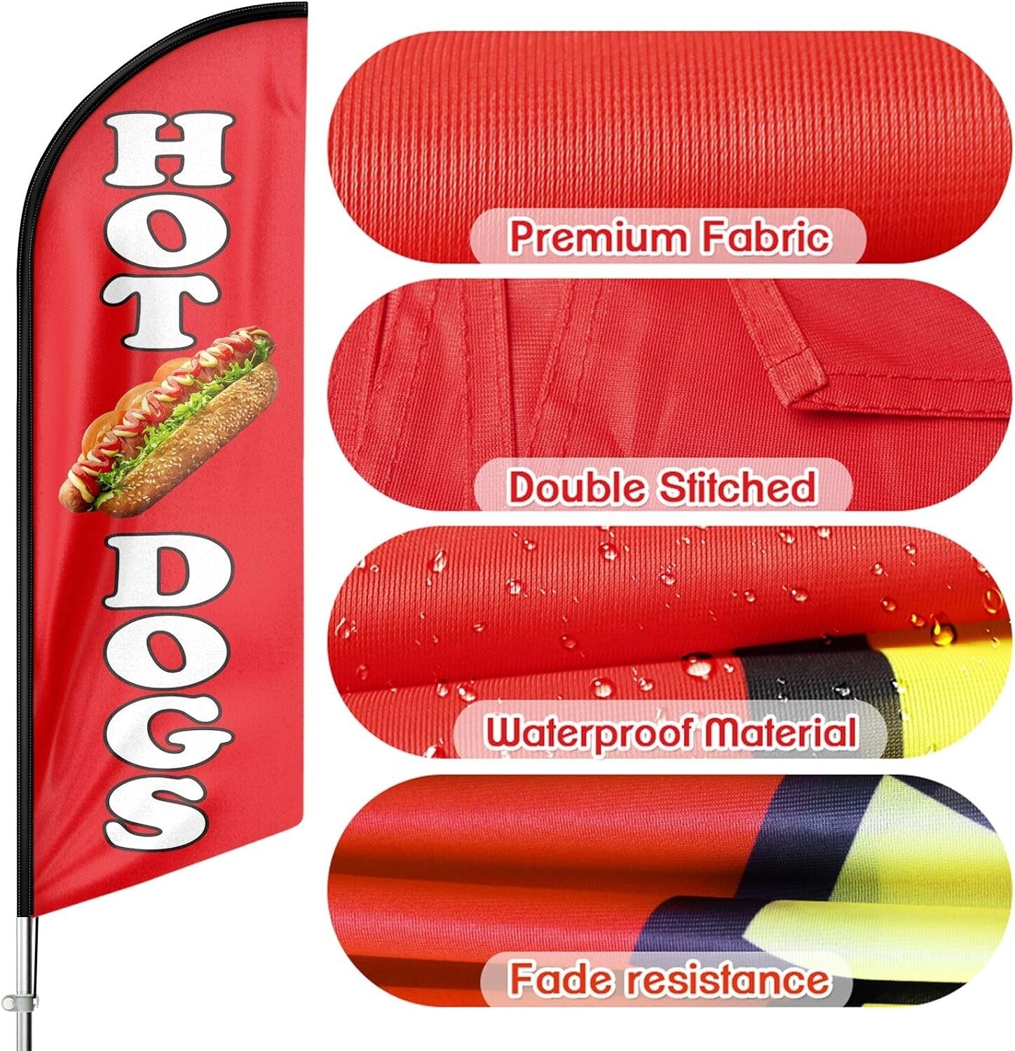 Portable Hot Dog Feather Flag Kit - Outdoor/Indoor Advertising with Ground Stake