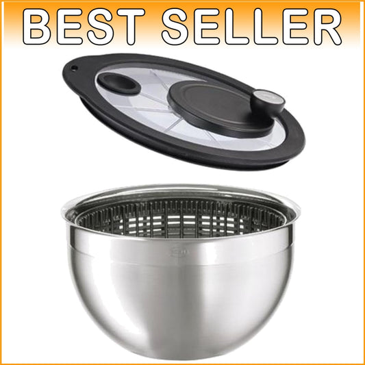 Efficient Manual Salad Spinner with 4:1 Ratio & Glass Lid - 3.5L Capacity