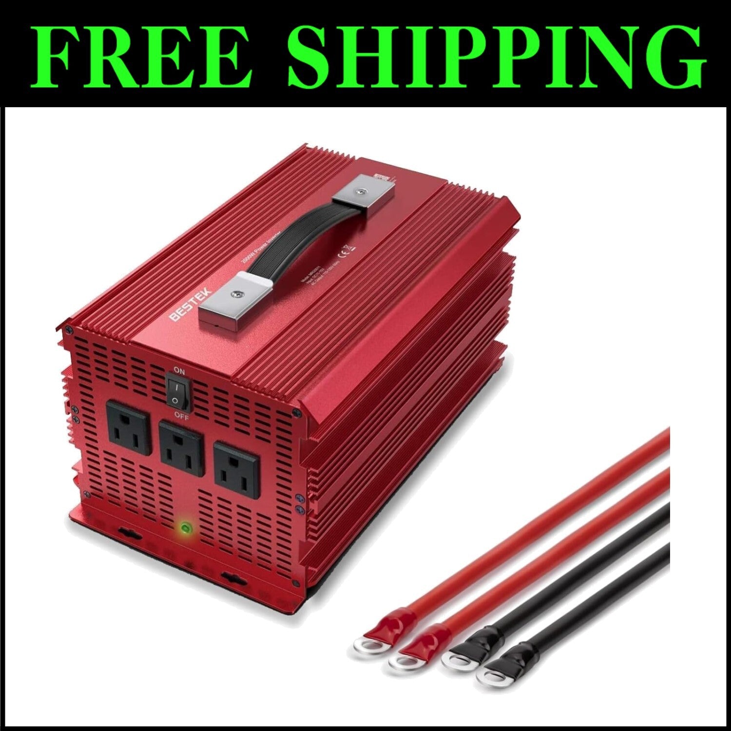2000W Car Power Inverter with 3 AC Outlets - Durable for Camping & Outdoor Use