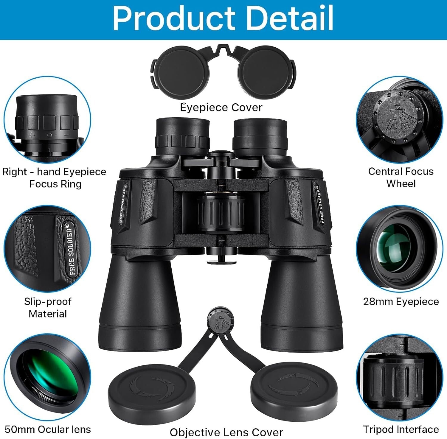 20x50 High Power Waterproof Binoculars with Smartphone Adapter for Bird Watching