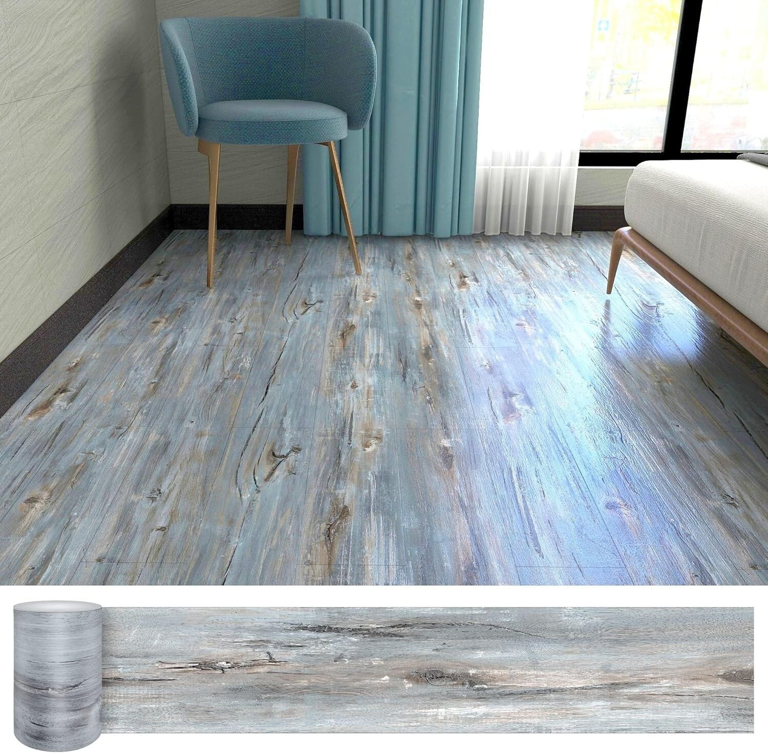 Durable Self-Adhesive Vinyl Floor Tiles - 36" x 6" Mediterranean Style, 72 Pack