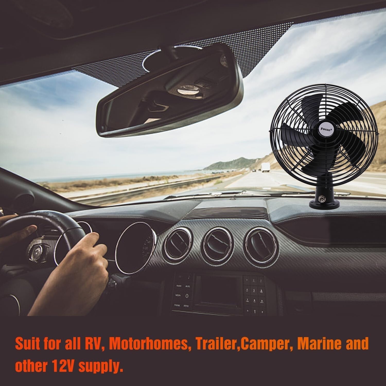 Versatile 12V Car Cooling Fan with Manual 2-Speed Switch - Modern Metal Finish