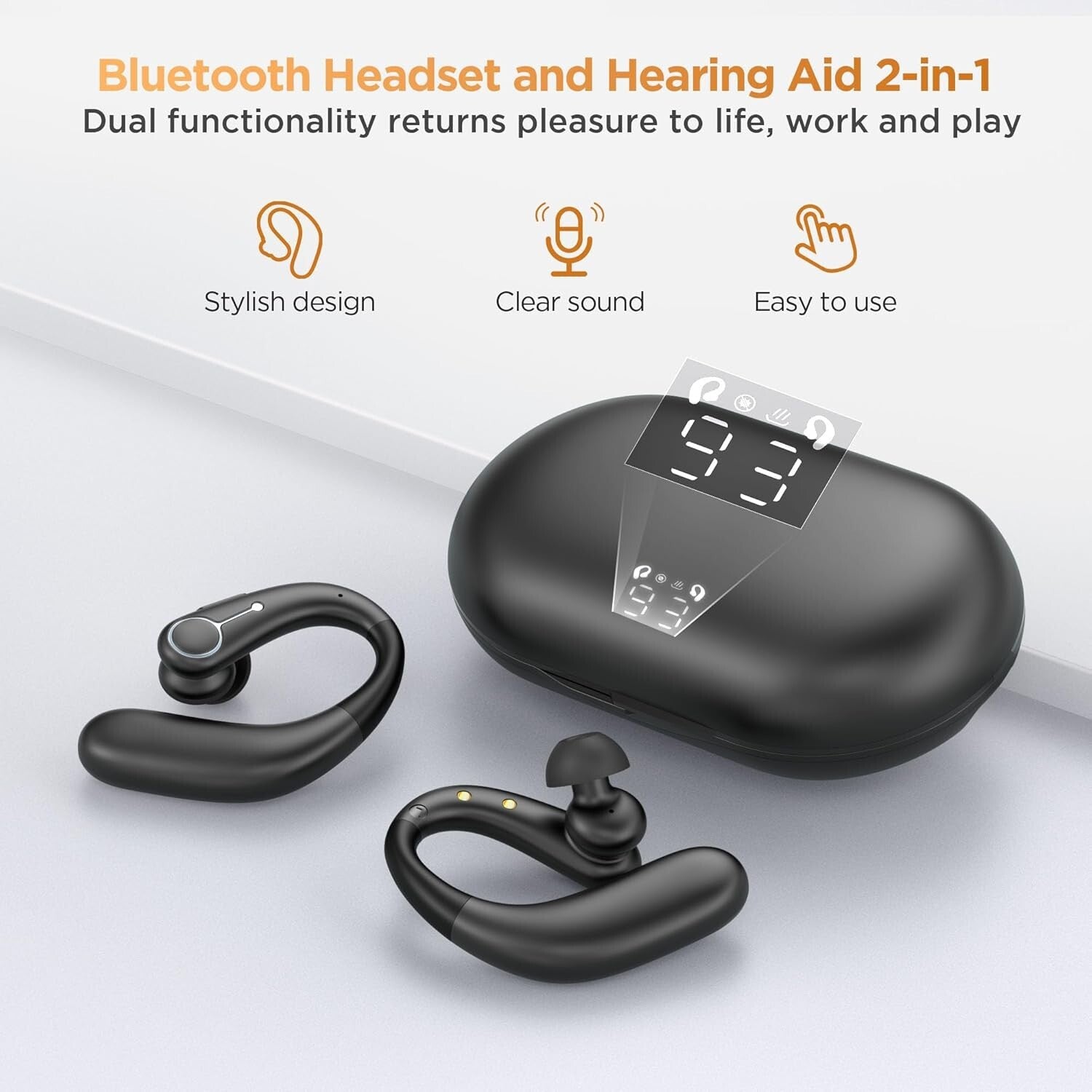 Fashionable Bluetooth Hearing Aids with Charging Case - Noise Cancellation Tech