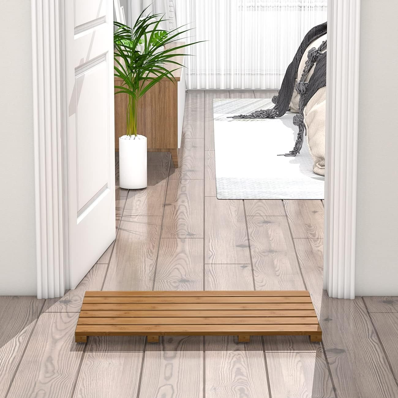 Eco-Friendly Walnut Bamboo Bath Mat - Non-Slip Waterproof for Showers & Beach