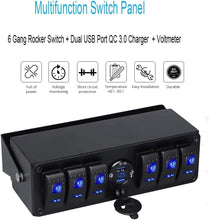 Load image into Gallery viewer, Versatile Rocker Switch Box with Quick Charge USB and LED Voltmeter for Vehicles