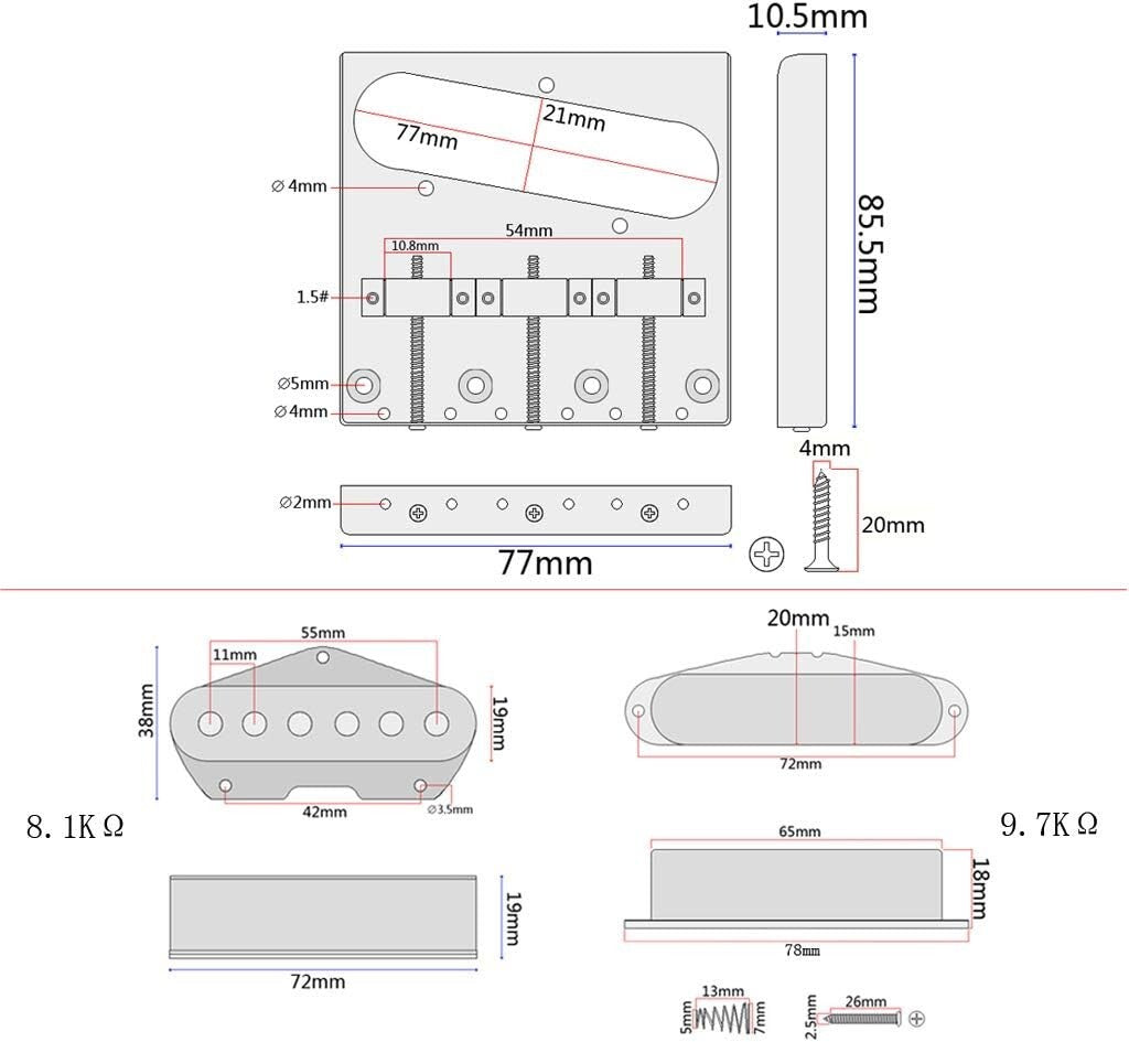 Telecaster-Style Guitar 6-Saddle Bridge Set with Chrome Control Plate and Pickup