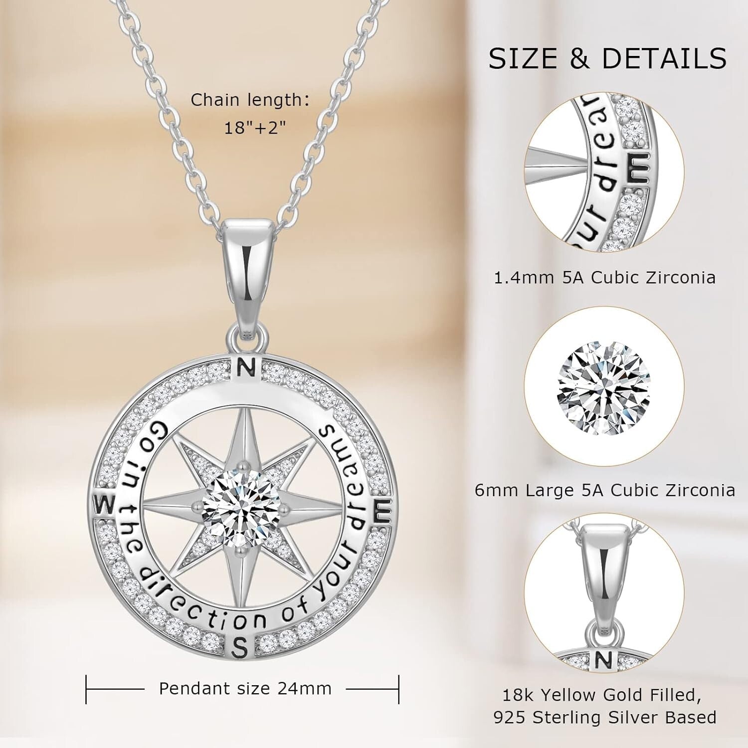 Elegant 18K Gold Filled Compass Necklace - Perfect Graduation Gift for Women