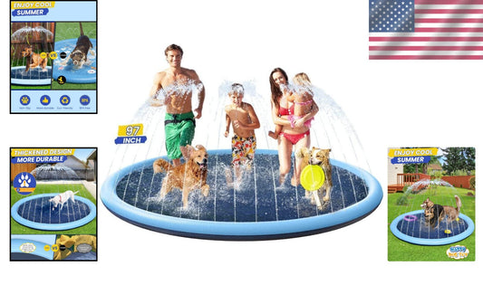 Extra Large 97-Inch Dog Splash Pad - Non-Slip Water Play for Kids & Pets