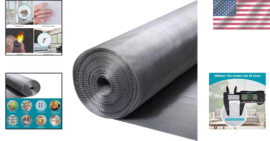 304 Stainless Steel Mesh Window Screen Roll 47" x 200" with Gloves - Pet Proof
