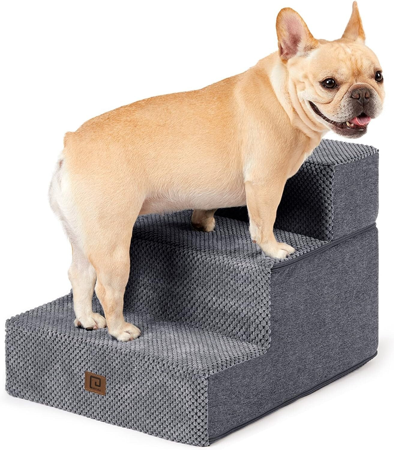 Foldable Dog Stairs Ramp for Small Pets - Non-Slip 3-Step Design in Grey