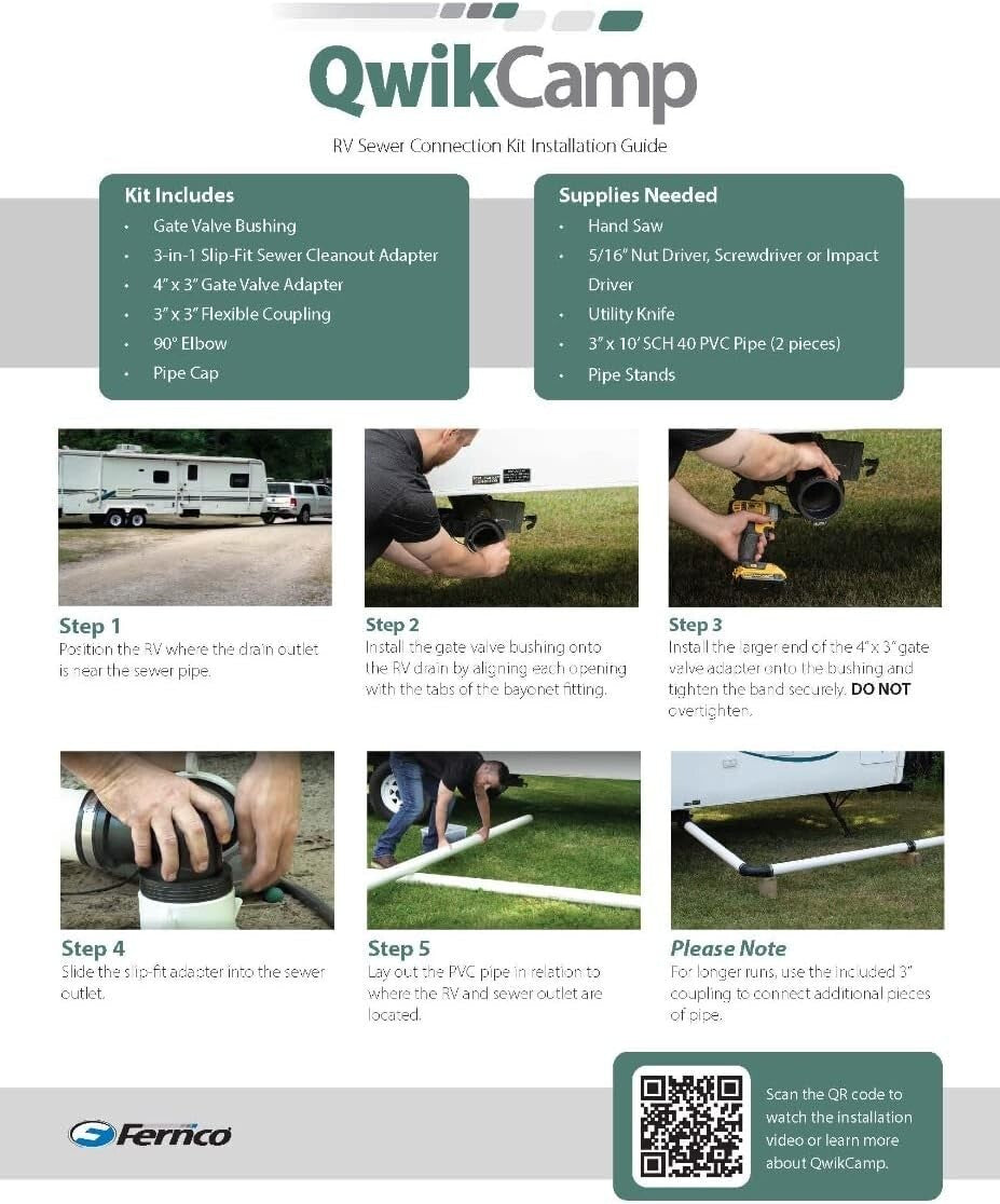 Durable RV Sewer Waste Plumbing Kit with Leak-Proof Connection - Complete Set