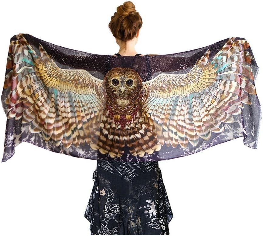 Delicate Night Owl Printed Scarf - 100% Cotton with Artful Woodland Design