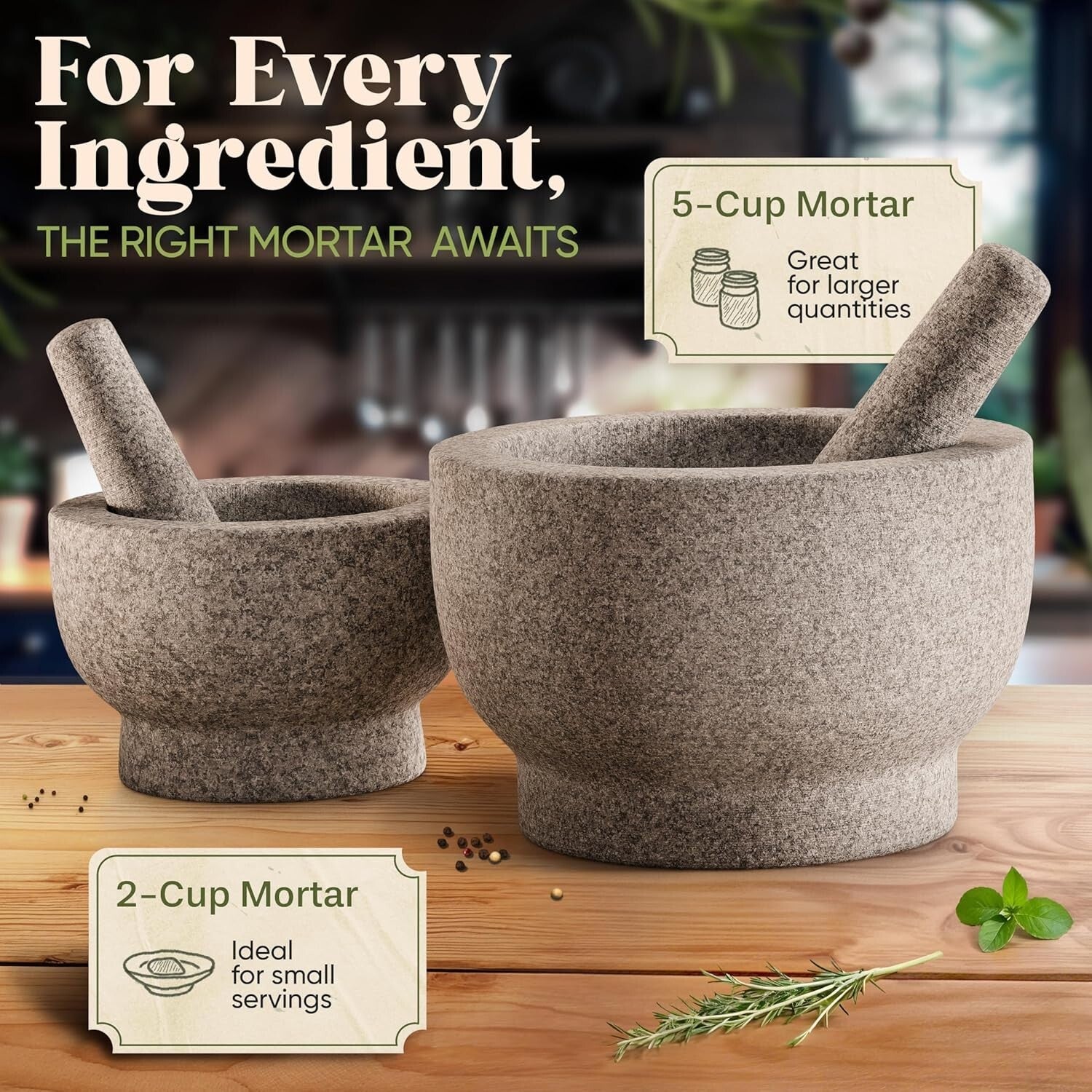 Extra Large 8-Inch Mortar & Pestle Set - 5 Cup Capacity Heavy Granite