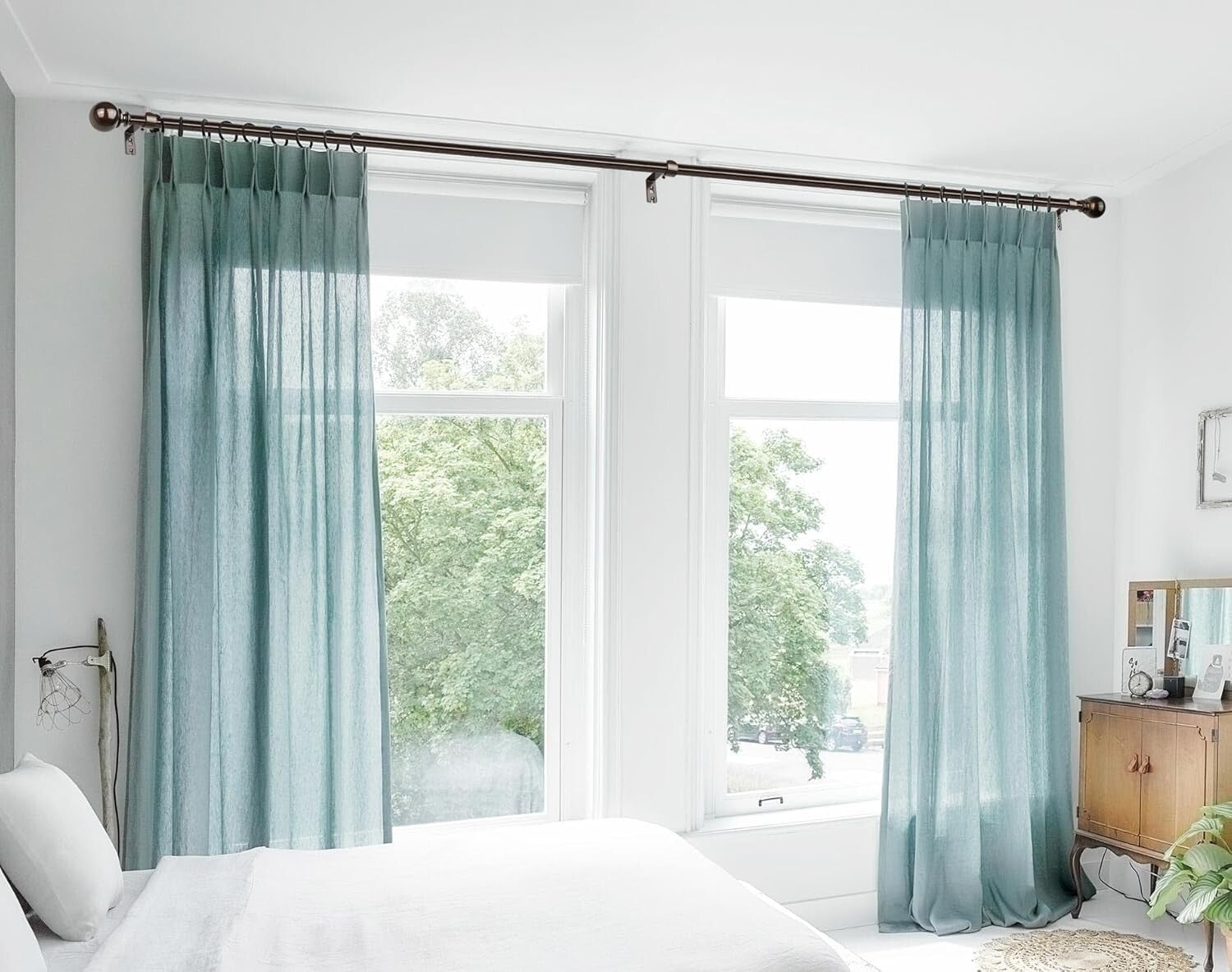 Elegant Antique Bronze Curtain Rods 120-170 Inches, Decorative Finials