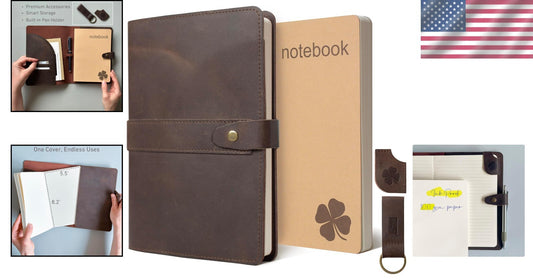 Elegant Refillable Leather Journal Set - 400 Pages with Pen Holder and Bookmark