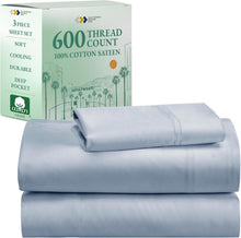 Load image into Gallery viewer, Cooling Twin Bed Sheet Set - 100% Cotton Sateen, Deep Pocket, OEKO-TEX Certified