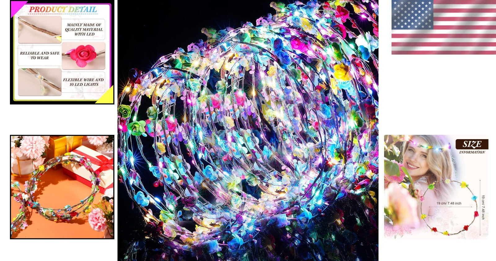 Festive Luminous Flower Crowns - 64 Durable Headbands for All Celebrations