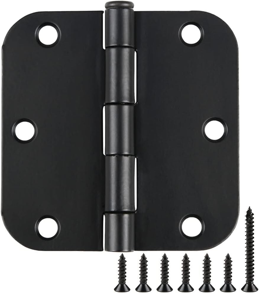 Durable Matte Black 3.5" Door Hinges - 5/8 Radius - 42 Pack with Screws Included