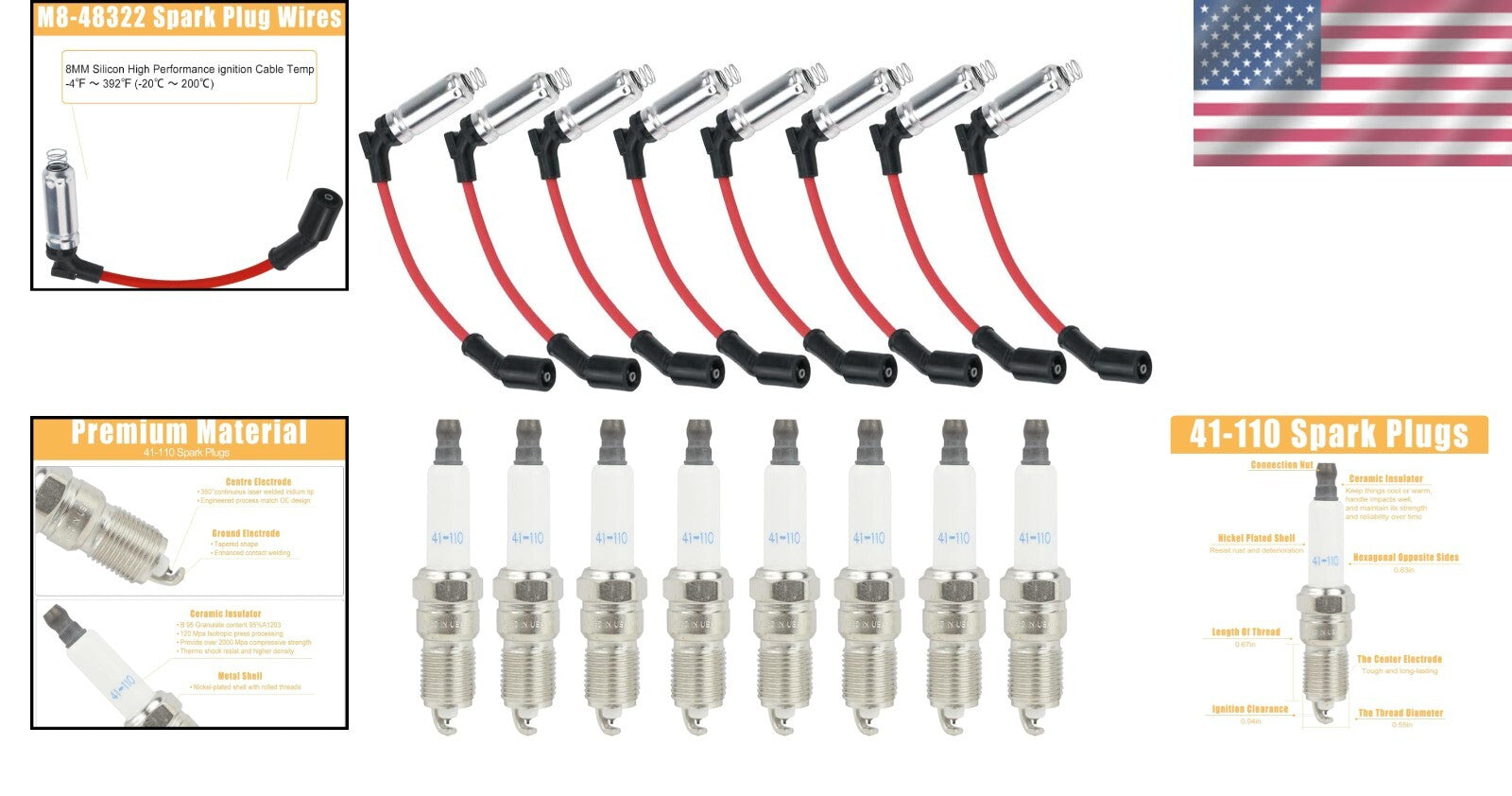 High-Performance Iridium Spark Plugs & Wires for Chevy LS V8 Trucks - Pack of 8