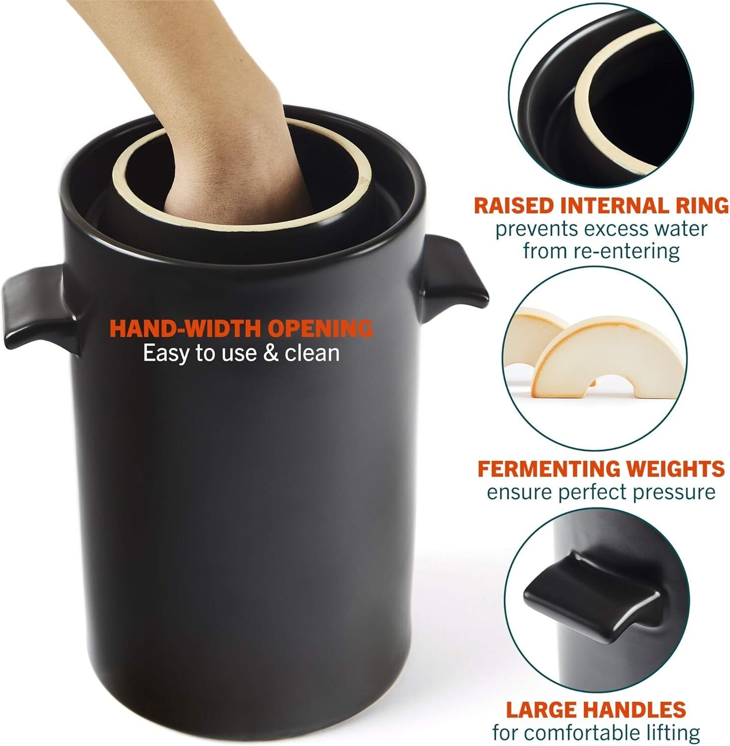 Versatile 1 Gallon Sauerkraut and Kimchi Jar with Acacia Pounder & Recipe Guide