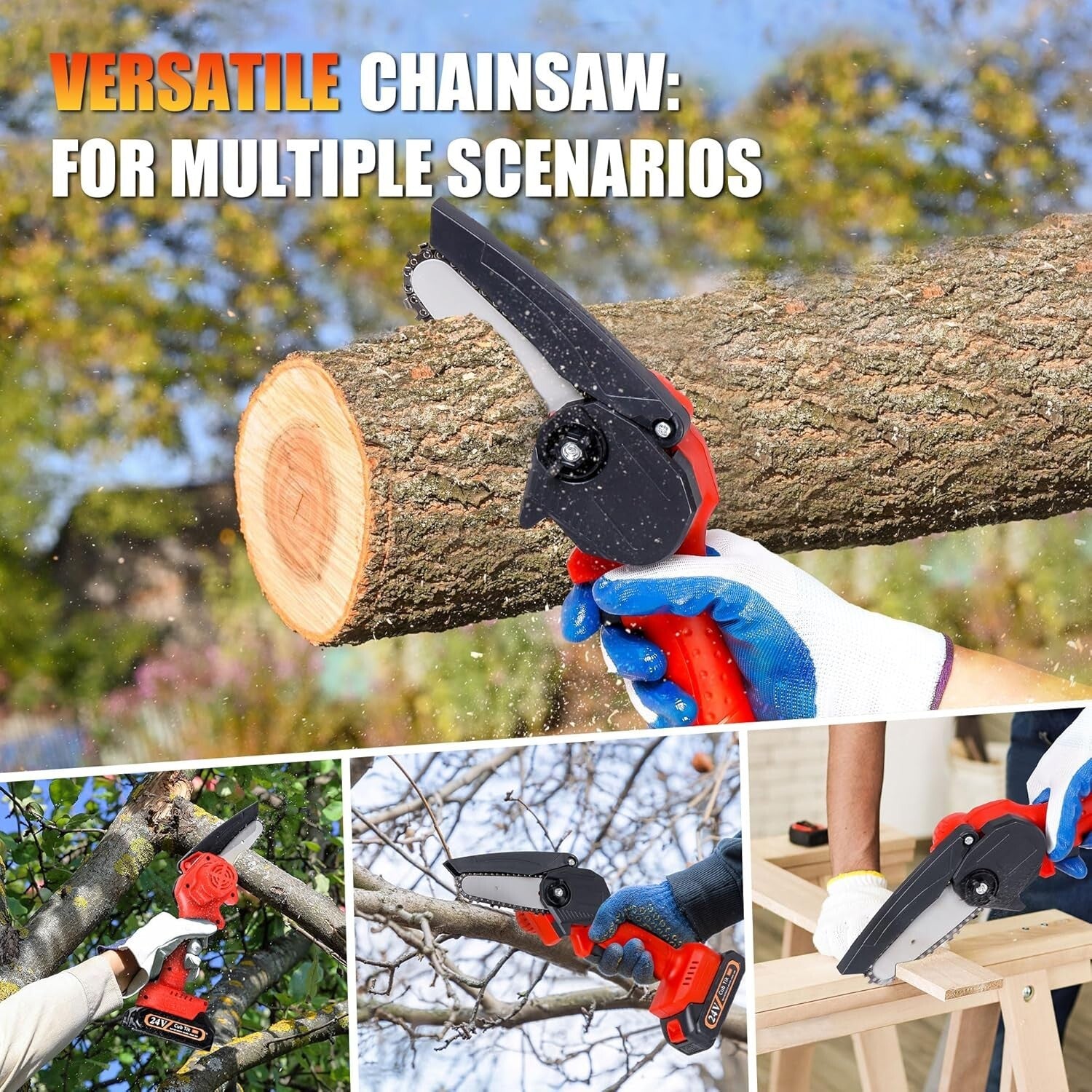 Cordless Mini Chainsaw - 4 Inch Rechargeable 550W Lightweight One-Handed Tool