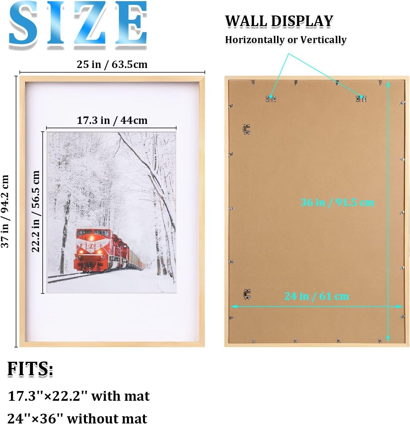 Durable Natural Wood Poster Frame Set, Shatterproof 24x36 for Cherished Moments