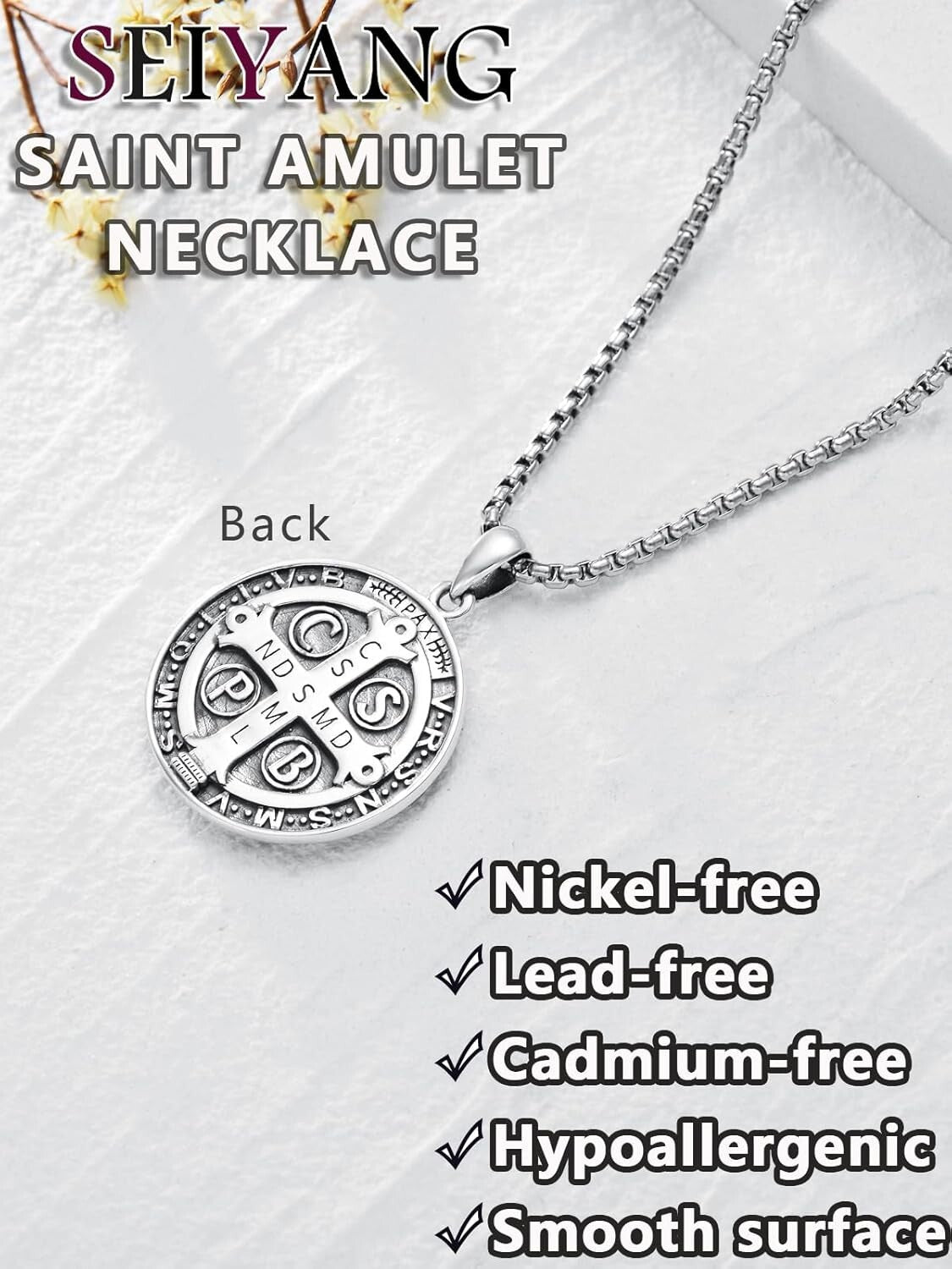 Elegant Saint Benedict Medal Necklace - Hypoallergenic Silver Jewelry Gift Box