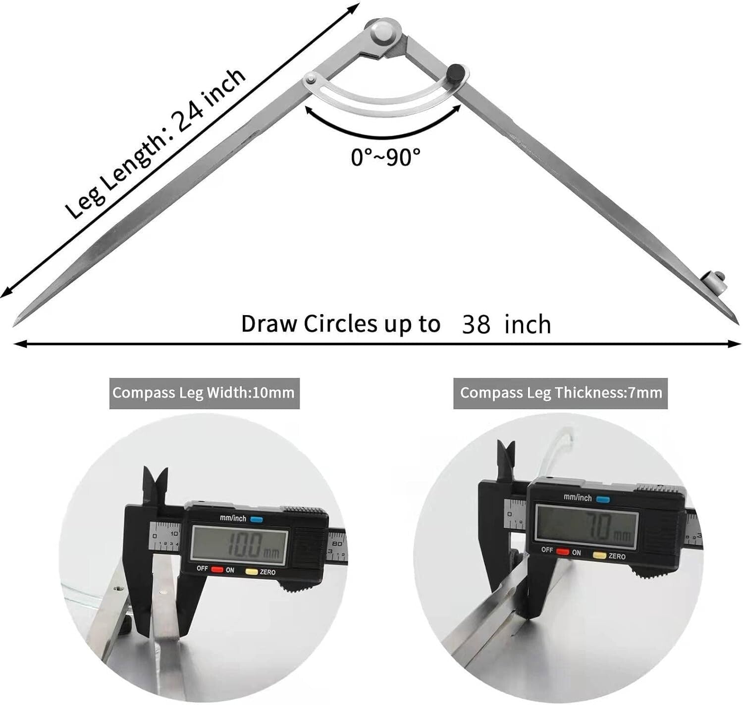 Precision 24-Inch Compass with Wing Divider - Ideal for Woodworking & Geometry