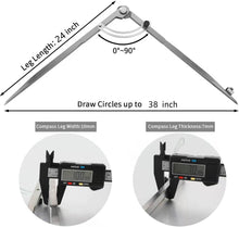 Load image into Gallery viewer, Precision 24-Inch Compass with Wing Divider - Ideal for Woodworking &amp; Geometry